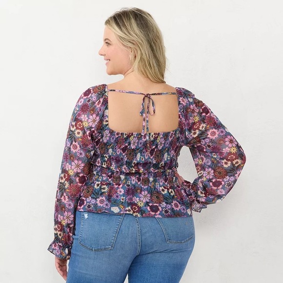 Lauren Conrad Floral Smocked Long Sleeve size 0X - Picture 2 of 6